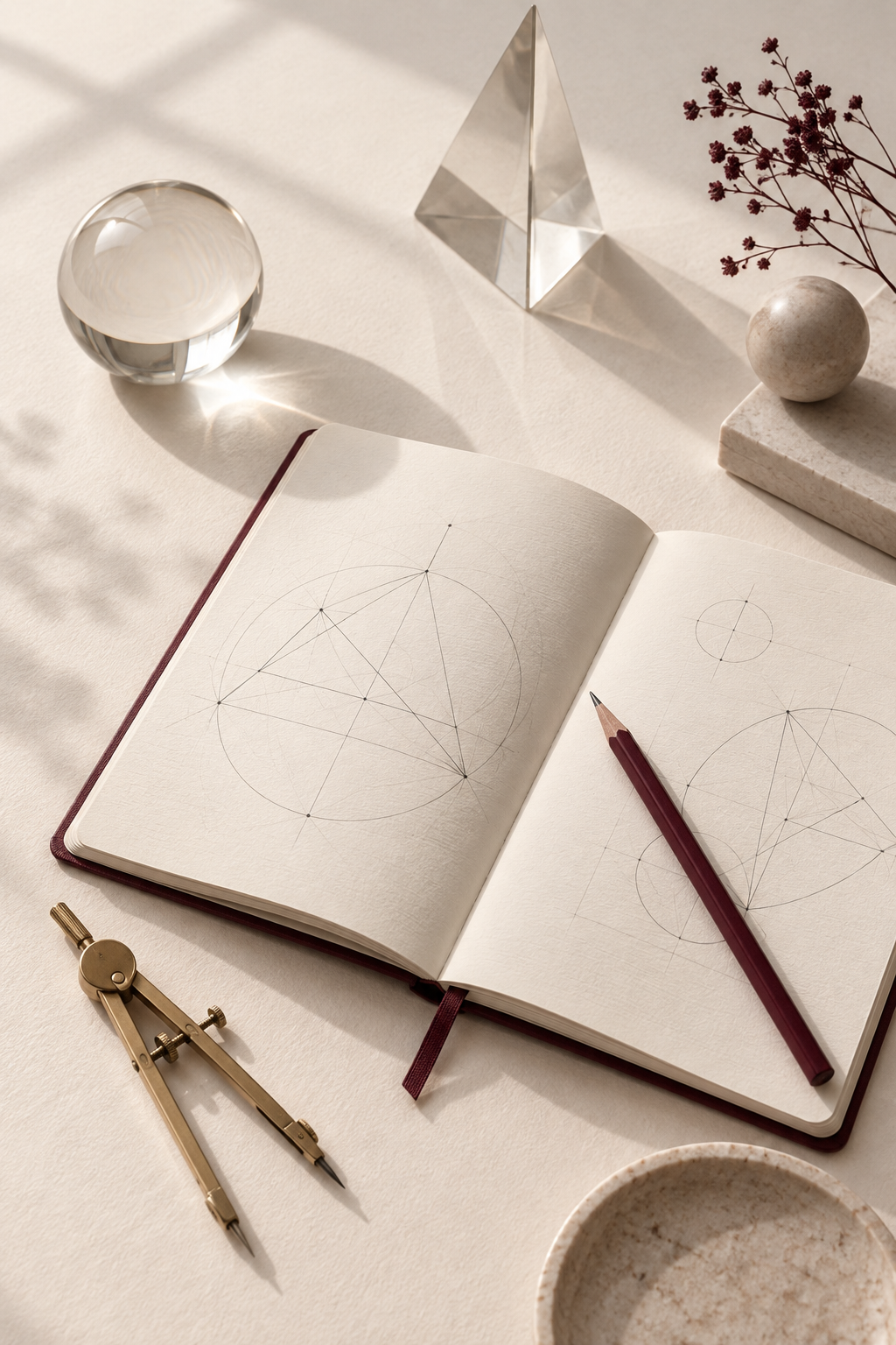 Notebook with geometric constructions and drawing tools